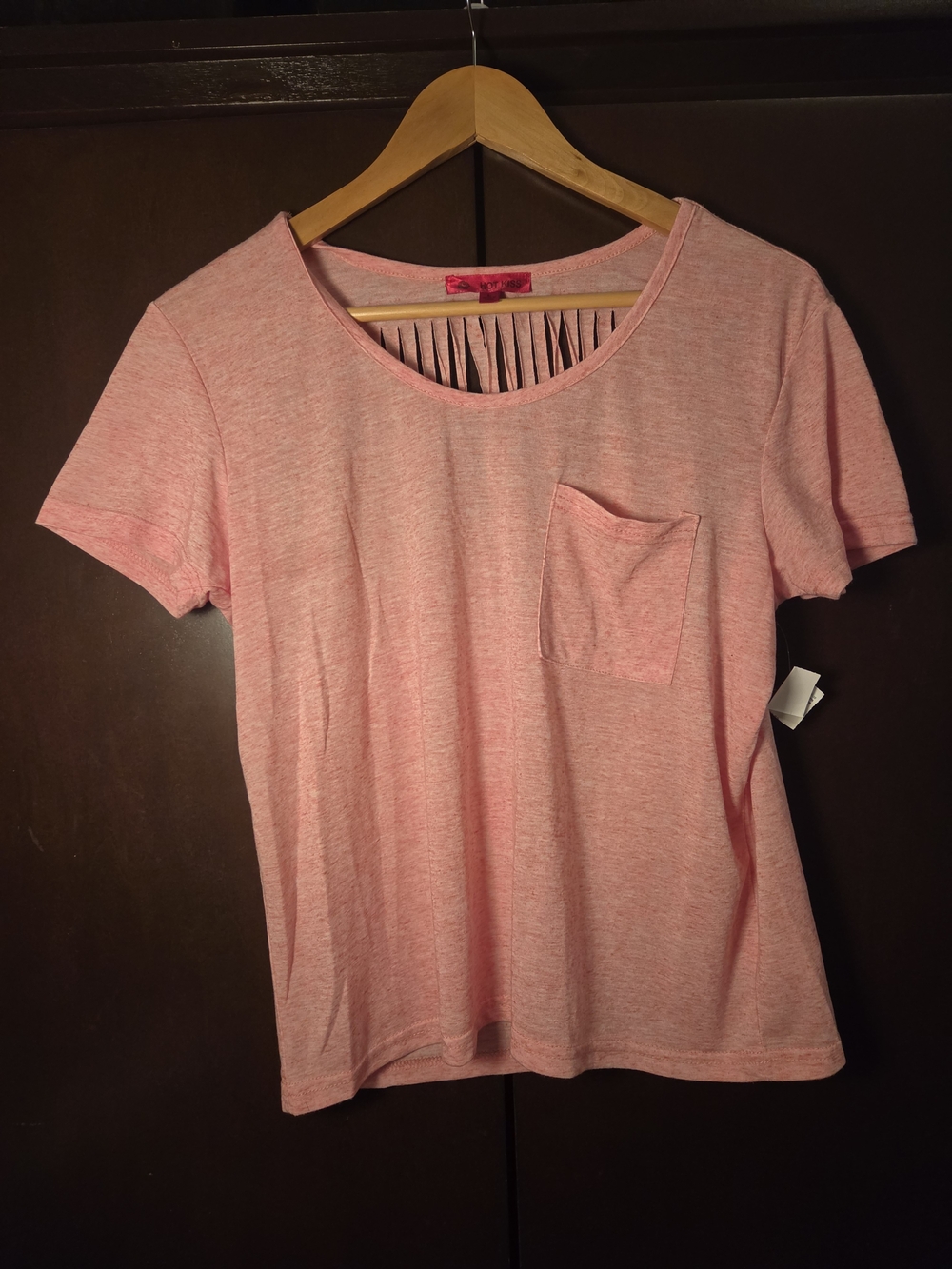 Hot Kiss Heathered Pink Short Sleeve Tee Women Size Large Juniors'